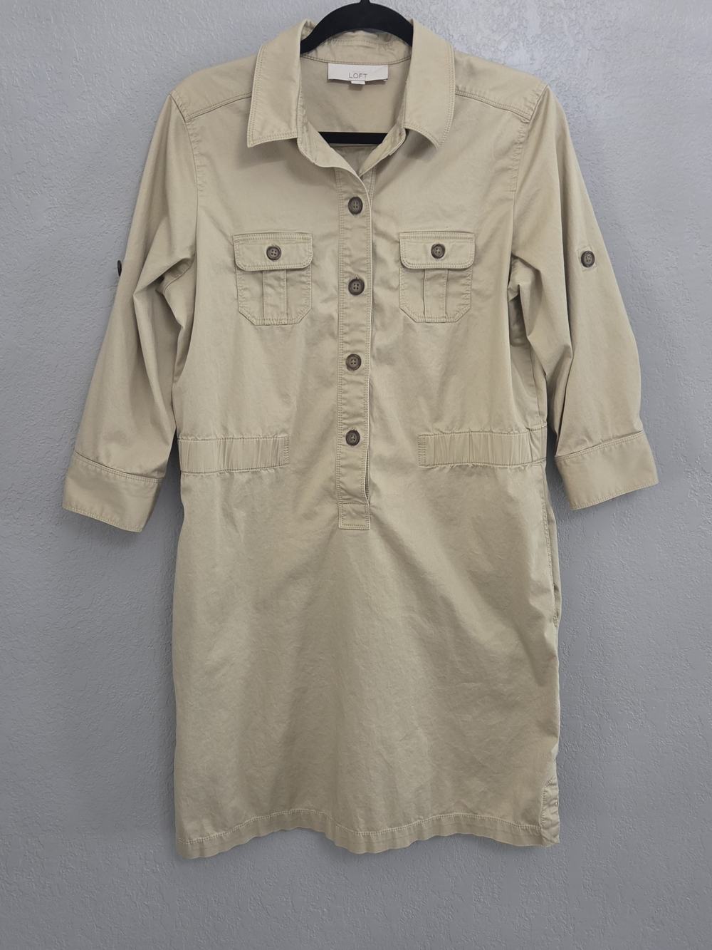 LOFT Khaki Beige Utility Shirt Dress